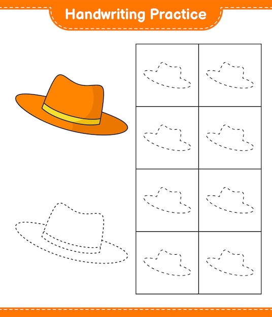 Практика почерка Отслеживание линий летней шляпы Образовательная детская игра для печати векторная иллюстрация листа