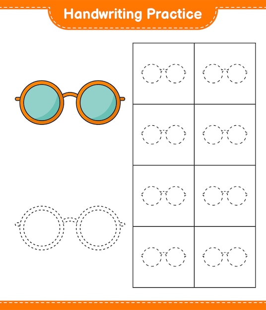 Handwriting practice Tracing lines of Sunglasses Educational children game printable worksheet vector illustration