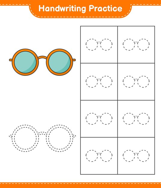 Pratica della scrittura a mano tracciare le linee di occhiali da sole illustrazione vettoriale del foglio di lavoro stampabile per bambini educativi