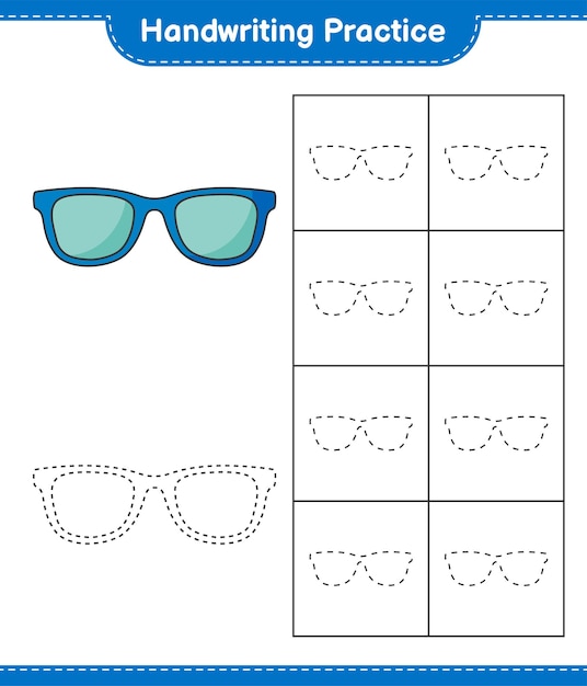 Handwriting practice Tracing lines of Sunglasses Educational children game printable worksheet vector illustration