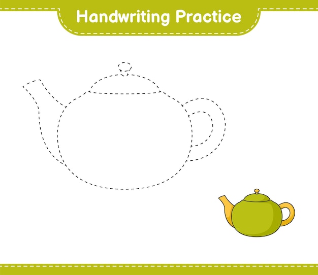 Handwriting practice Tracing lines of Teapot Educational children game printable worksheet