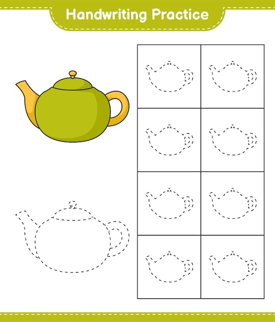 Handwriting practice Tracing lines of Teapot Educational children game printable worksheet