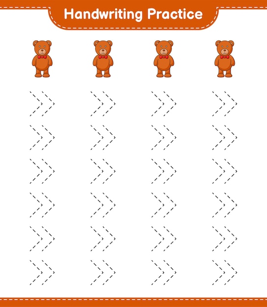 Handwriting practice. tracing lines of teddy bear. educational children game, printable worksheet, vector illustration