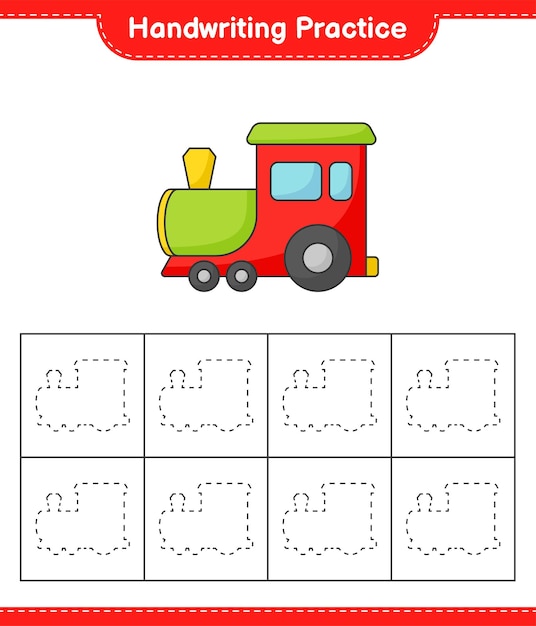 Handwriting practice. Tracing lines of Train. Educational children game, printable worksheet, vector illustration