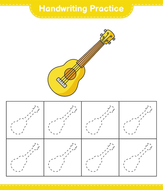 Handwriting practice Tracing lines of Ukulele Educational children game printable worksheet vector illustration