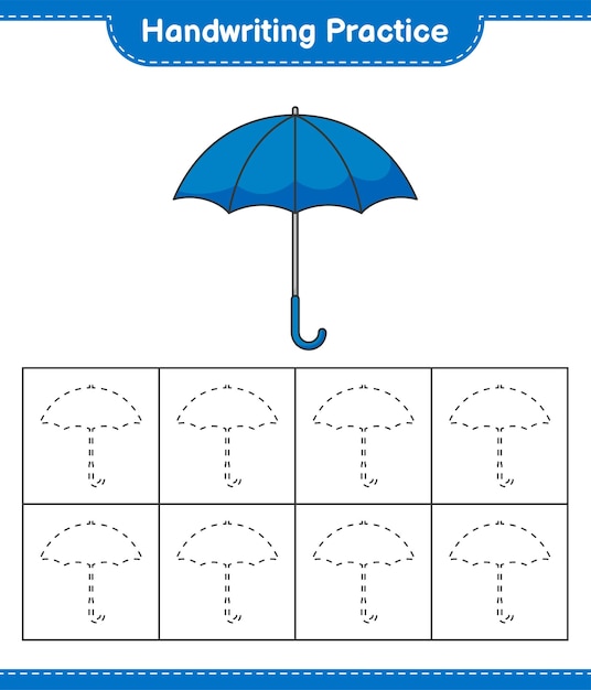 Практика почерка Отслеживание линий Umbrella Образовательная детская игра для печати векторная иллюстрация листа