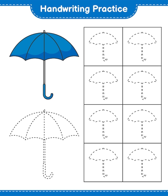 Pratica della scrittura a mano tracciare le linee dell'ombrello educativo per bambini gioco stampabile foglio di lavoro illustrazione vettoriale