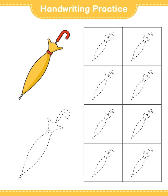 Handwriting practice Tracing lines of Umbrella Educational children game printable worksheet