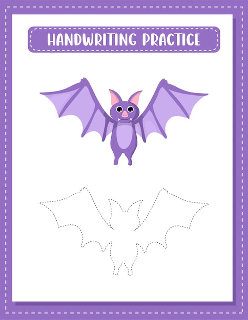 Handwriting practice tracing lines of vampire bat educational children writing practice game