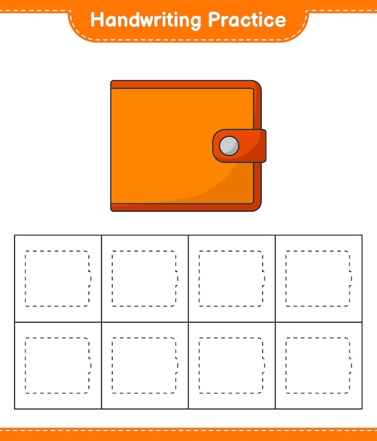 필기 연습 지갑 교육 어린이 게임 인쇄용 워크 시트 벡터 일러스트 레이 션의 추적 라인