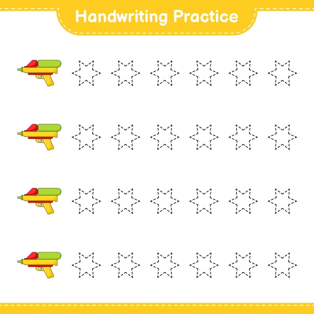 Handwriting practice. tracing lines of water gun. educational children game, printable worksheet, vector illustration