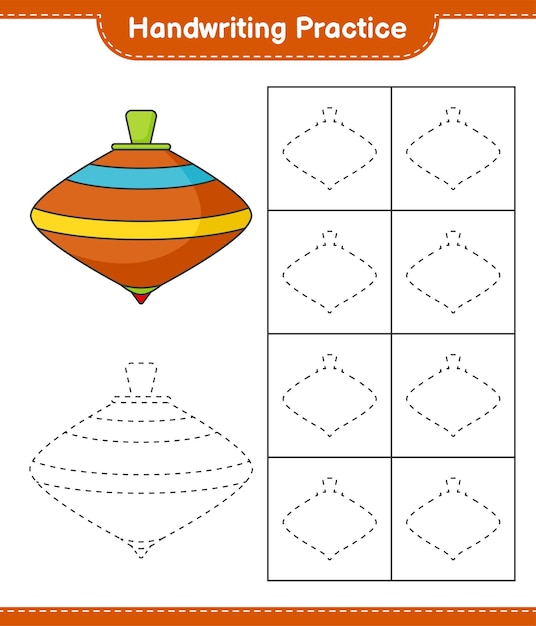 Handwriting practice. Tracing lines of Whirligig Toy. Educational children game, printable worksheet, vector illustration