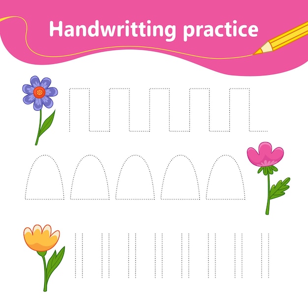 Handwriting practice we learn first letter of the string by dots set colorful cute flowers preschool