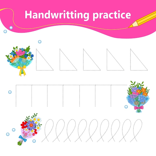 Handwriting practice we learn the first letter of the string by dots set flowers preschool education