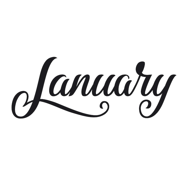 Handwriting Vector Calligraphic Letter Lettering winter month typography January Ink illustration vintage brush Word for calendar bullet journal monthly organizer Isolated on white background