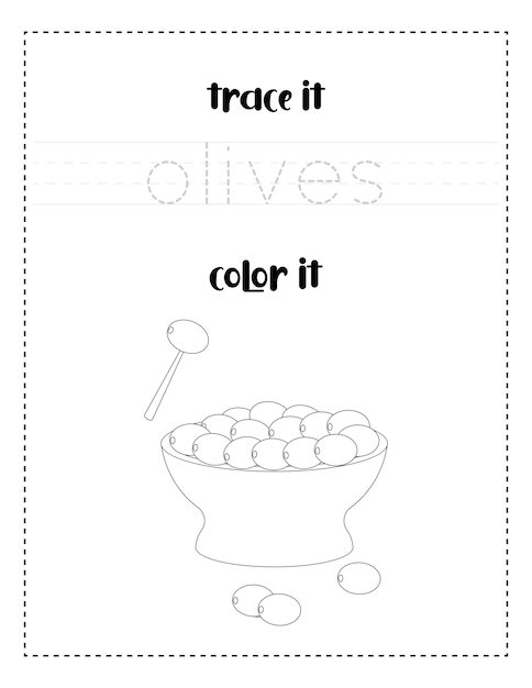 아이들을 위한 필기 단어 추적 및 색상 선택 올리브 필기 연습