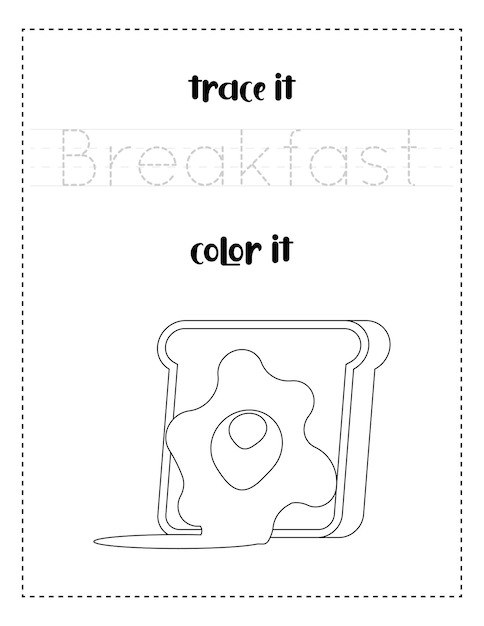아이들을 위한 손글씨 단어 추적 및 색상 아침 식사 필기 연습