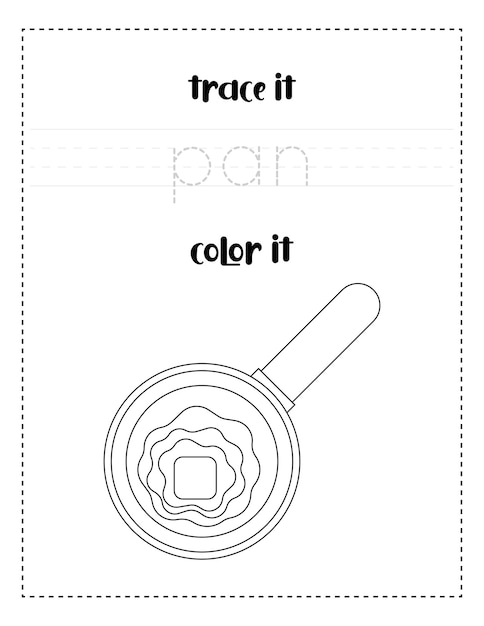 Vector handwriting word tracing and color butter in a pan handwriting practice for kids