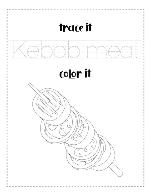 handwriting word tracing and color kebab meat handwriting practice for kids