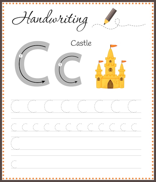 Handwriting workbook for children worksheets for learning letters activity book for kids educational pages for preschool letter c