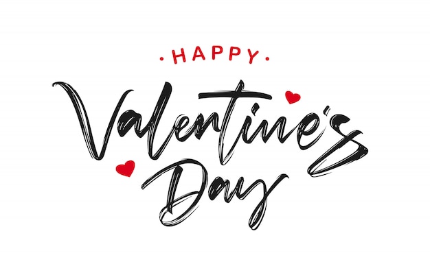 Vector handwritten brush ink lettering of happy valentines day.