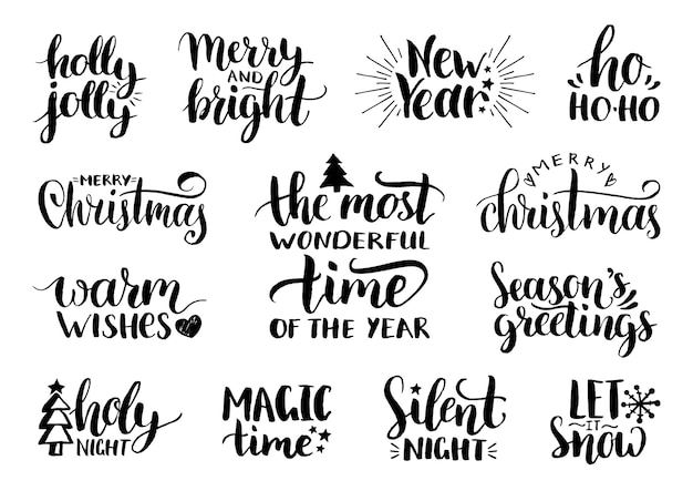Рукописная каллиграфия рождество и новый год с праздничными украшениями.