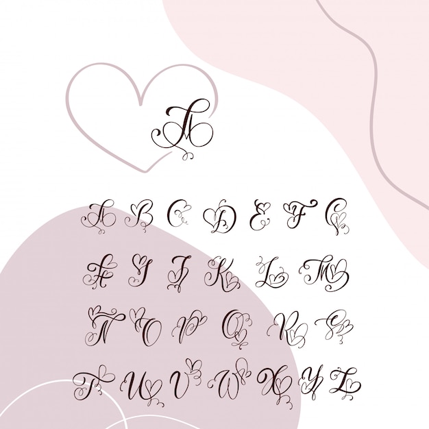 Handwritten heart calligraphy monogram alphabet.