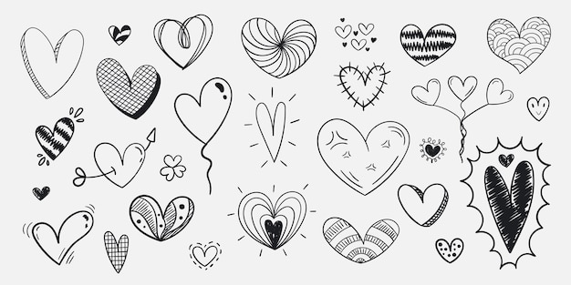 Handwritten hearts set different styles and sizes