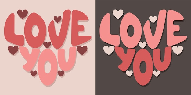 Handwritten inscription love you in the form of a heart Colorful cartoon vector design