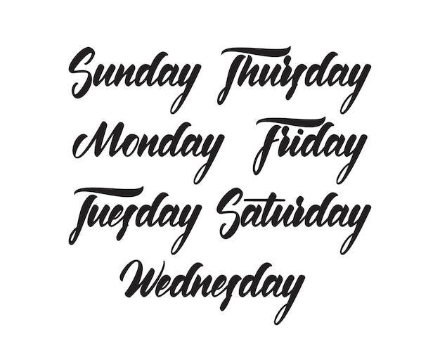 Vector handwritten lettering of all days of the week.