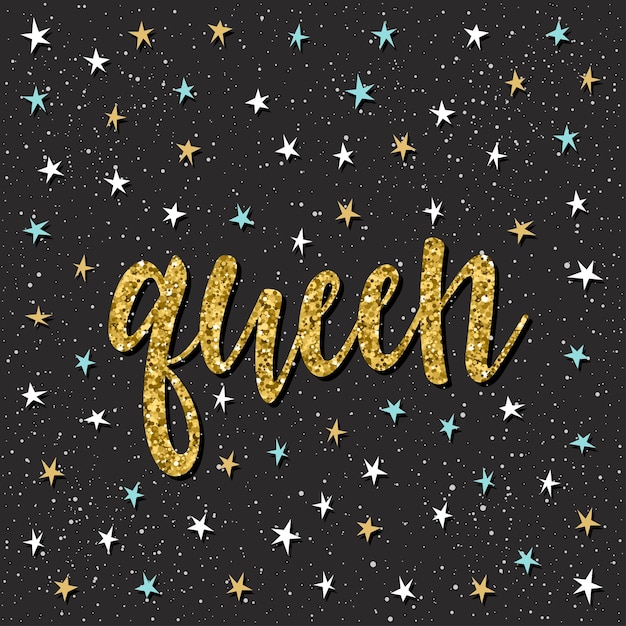Handwritten lettering. doodle handmade queen quote and hand\
drawn star for design t shirt, holiday card, wedding invitation,\
childish brochures, scrapbook, album etc. gold texture