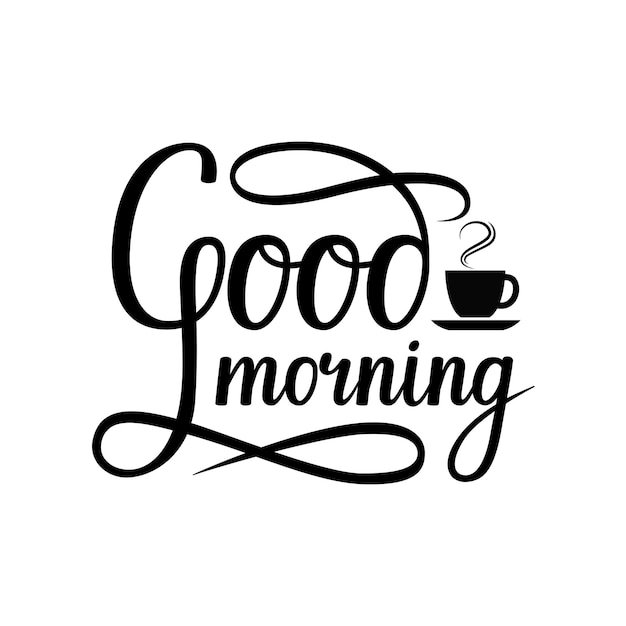 Handwritten lettering good morning and a cup of coffee, vector illustration