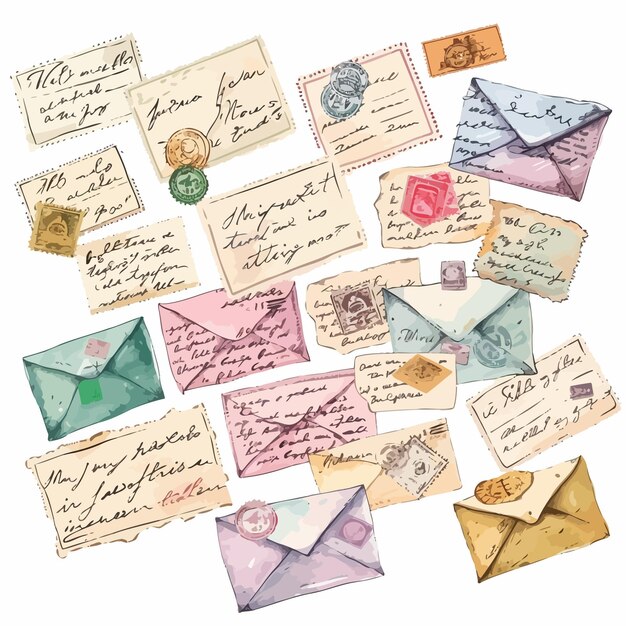 ベクトル 手書きの手紙と切手と郵便切手