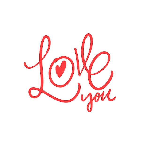 Vector handwritten love you text red color vector clipart font