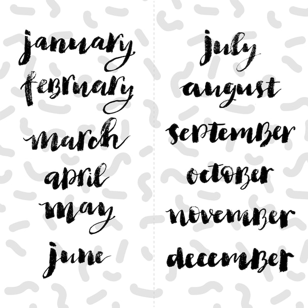 Vector handwritten months for calendar