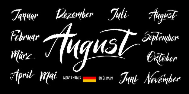 Handwritten names of the months in German Calligraphic words