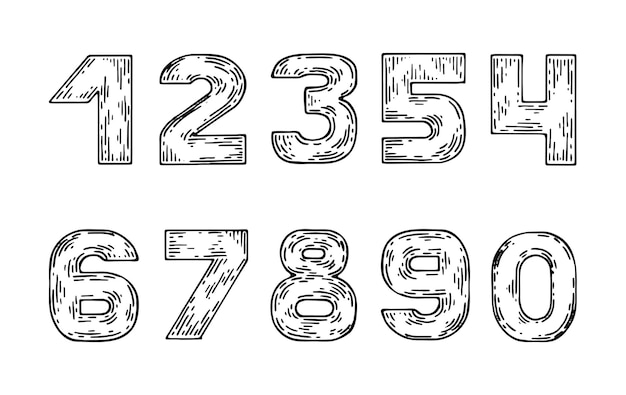 Handwritten numbers vector line art Printed characters 1 2 3 4 5 6 7 8 9 0