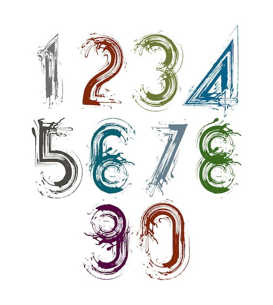 Vettore numeri vettoriali scritti a mano isolati su sfondo bianco, set di numeri moderni dipinti.