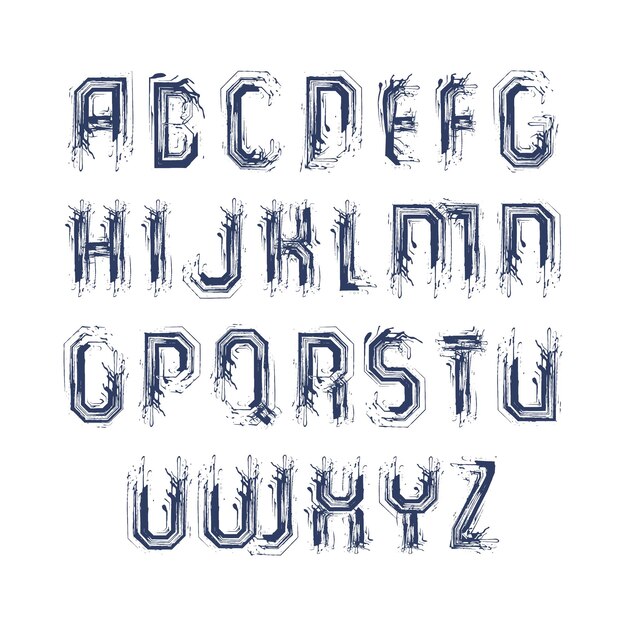 Lettere maiuscole vettoriali scritte a mano isolate su sfondo bianco, dipinte in tipografia moderna.