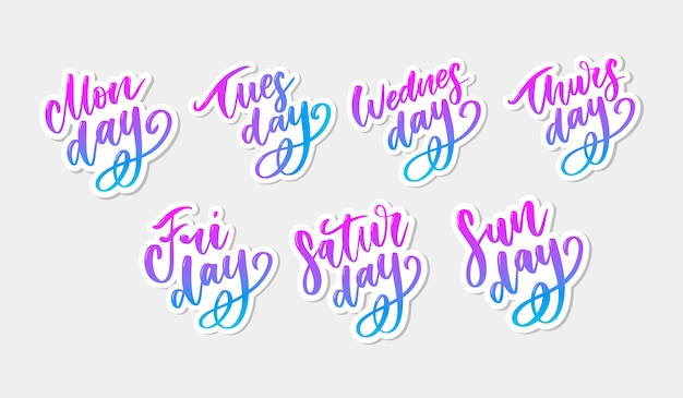 Vector handwritten week days and symbols set.