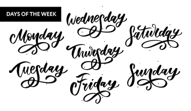 handwritten week days and symbols set.