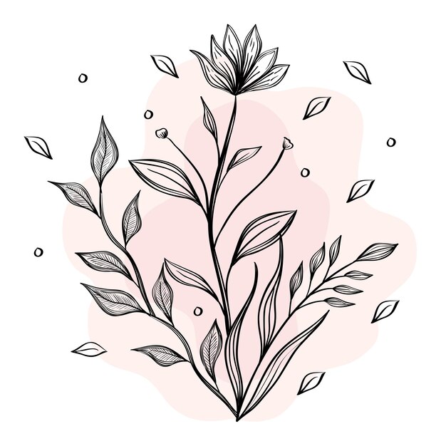 Vector handwritteng flowers and leaves