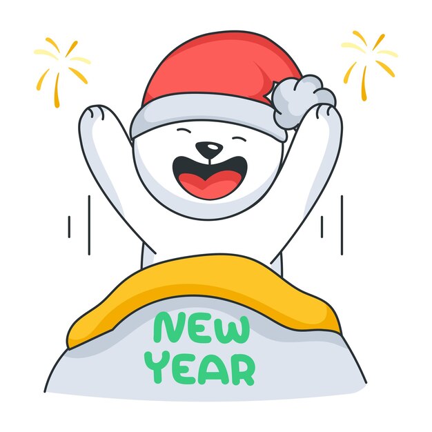 Handy doodle sticker of new year morning