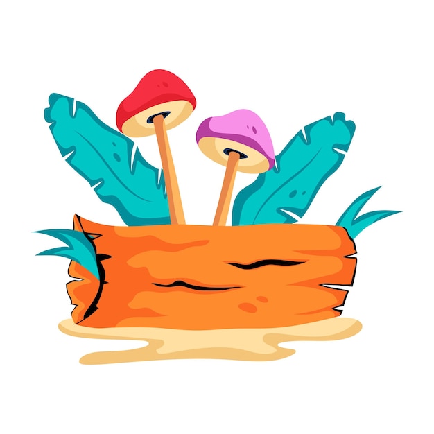 Handy flat icon of mushroom log