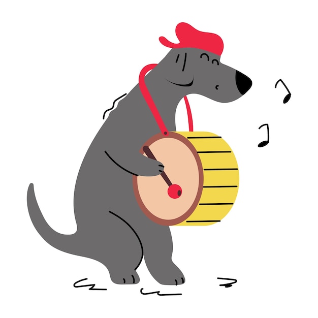 Vector handy flat illustration of dog drum