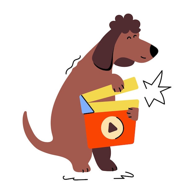 Vector handy flat illustration of movie dog