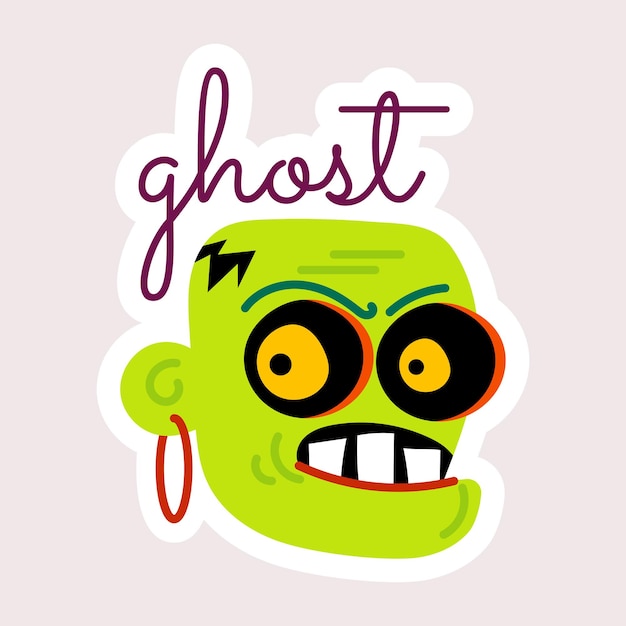 Vector handy flat sticker of a spooky skull