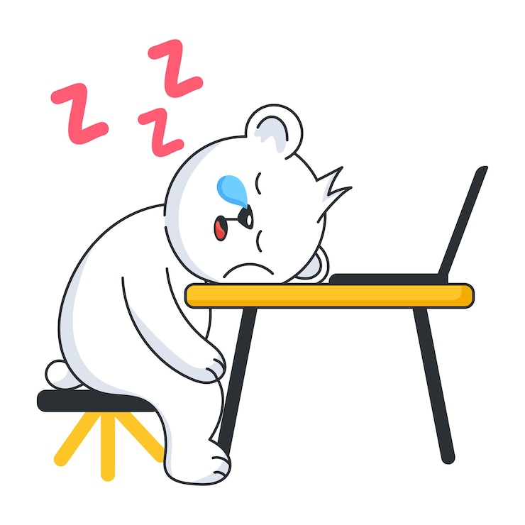 Vector handy flat sticker of tired bear