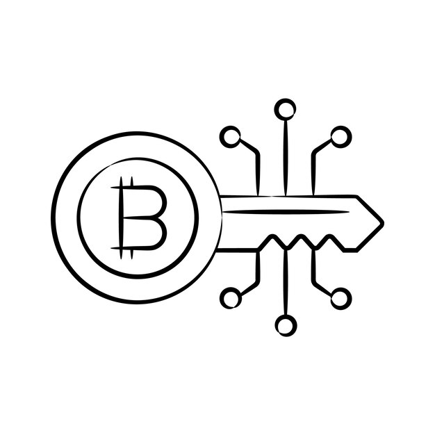 デジタルビットコインキーを手で描いたスタイルのアイコン
