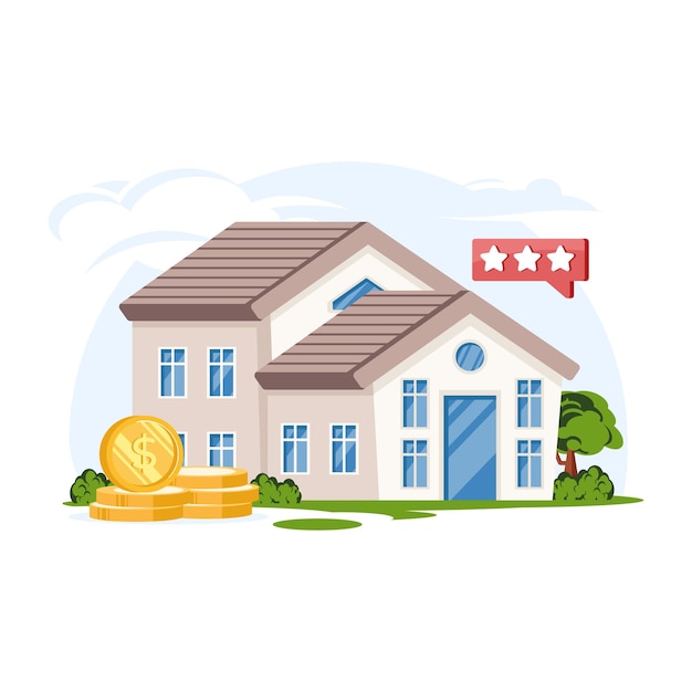 Vector a handy illustration of house cost in flat style